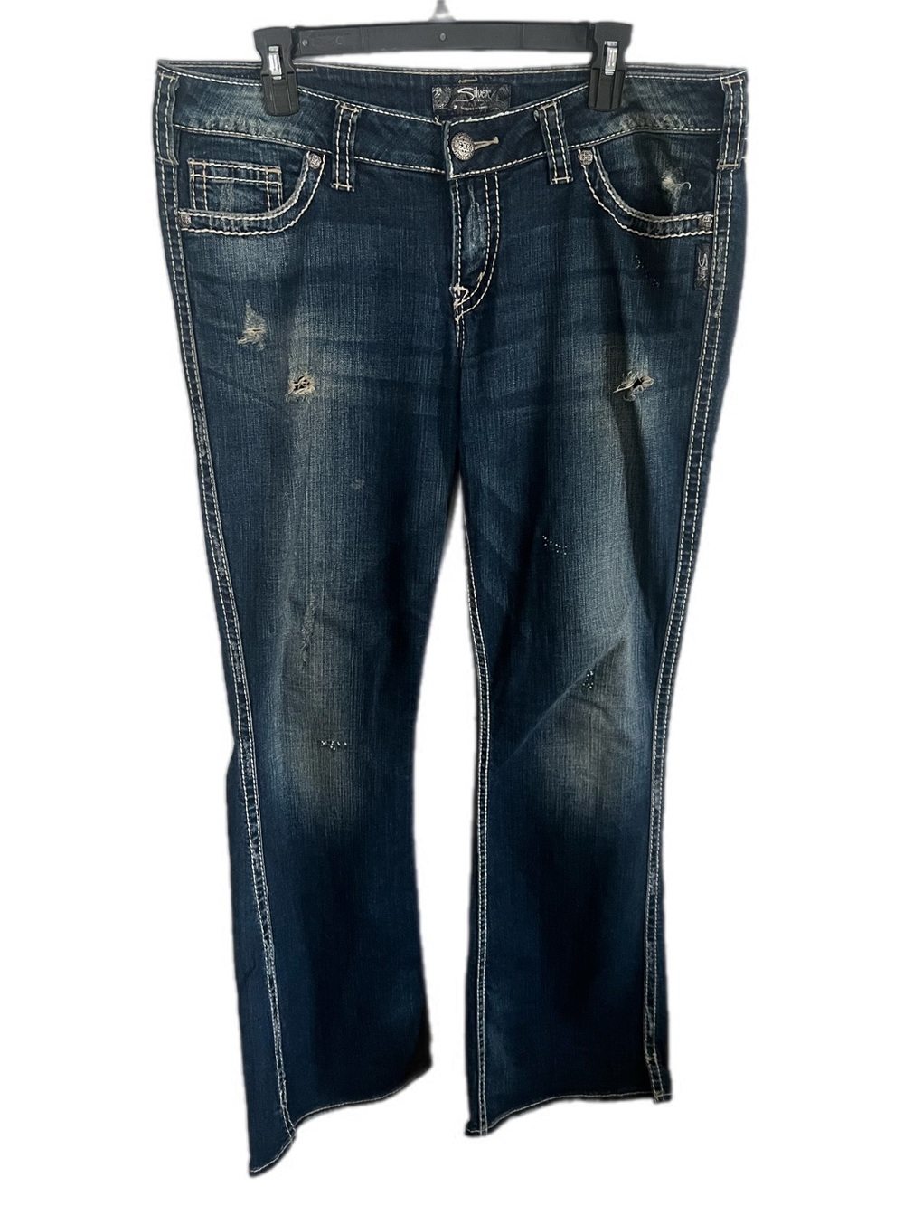 Vintage Silver Jeans Twisted Bootcut Women's Destructed Distressed Dark Denim